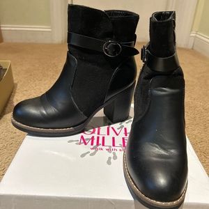 Black Olivia Miller booties with box